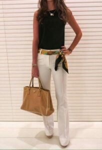 Fashion accessories styling with scarf belt and handbag for women